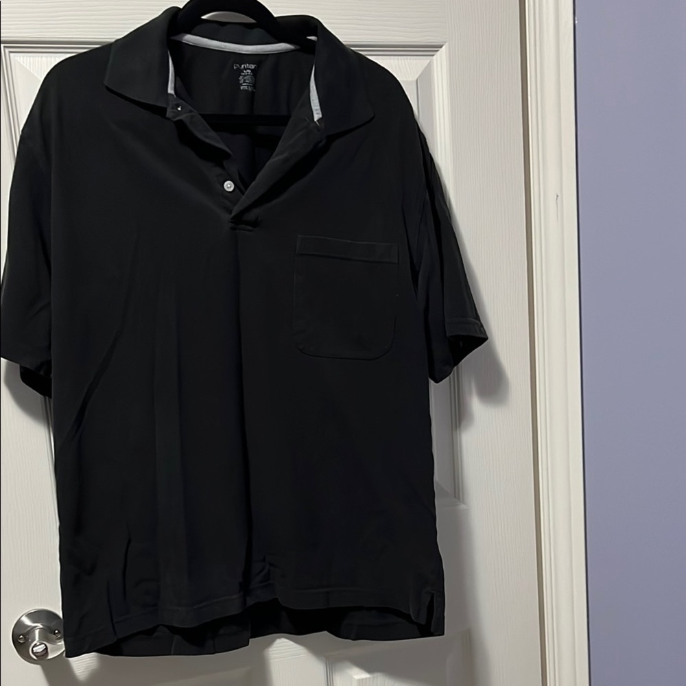 Men's Black Polo Shirt Classic Design Pocket Collar Business Casual Office